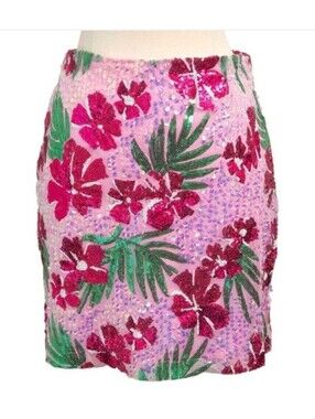 Rachel Zoe Sequin Pink & Fuchsia Floral Mini Skirt-‎ Small